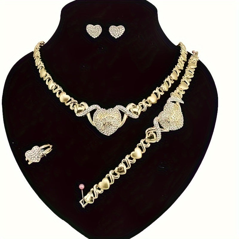 4pcs Dubai Style Jewelry Set, Golden Plated Necklace, Ring, Bracelet, and Earrings, Luxurious Ethnic Design for Weddings, Parties, and Formal Events, Perfect Gift Set for Mother'S Day, Classic African Jewelry